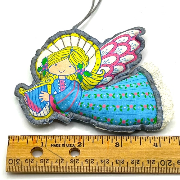 Vintage Hallmark Flying Angel of Music Blue Fabric Christmas Tree Ornament 1979 - Picture 5 of 5